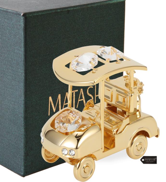 24k Gold Plated Crystal Studded Golf Cart Ornament By Matashi