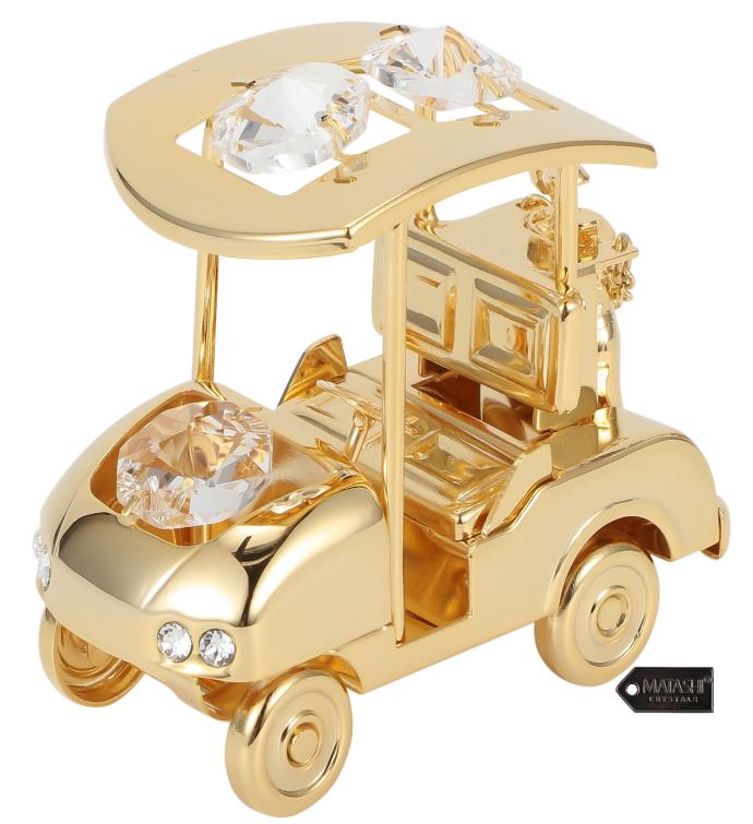24k Gold Plated Crystal Studded Golf Cart Ornament By Matashi