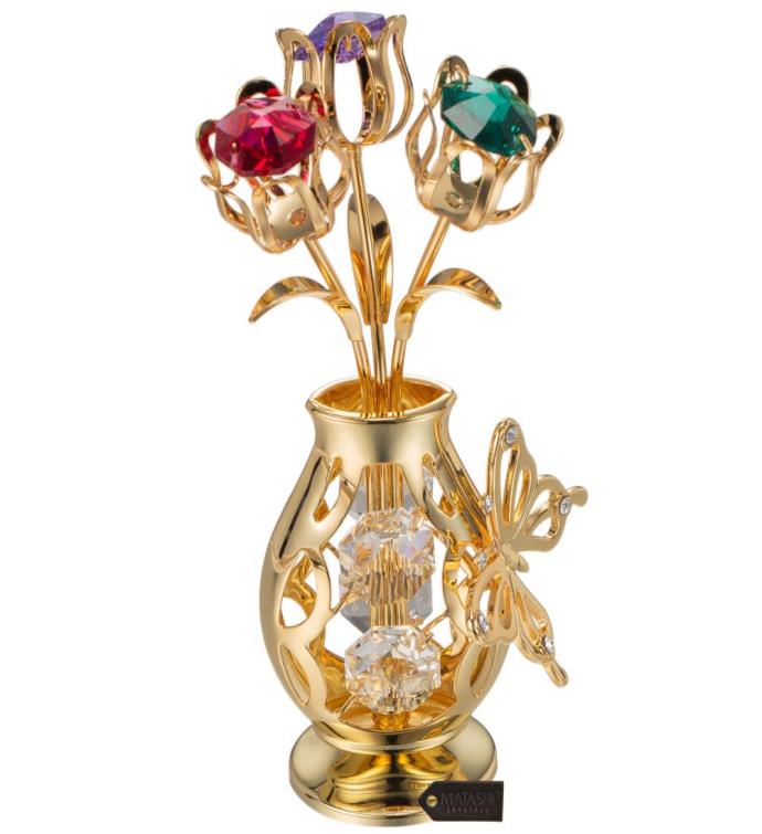 Gold Plated Multi Color Flower Bouquet And Vase