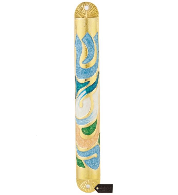Gold Hand Painted Enamel 6'' Mezuzah With Hebrew Shin Home Door Wall Decor