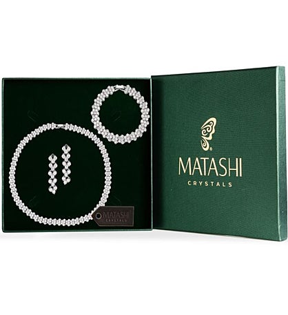 Matashi Rhodium Plated Earrings, Bracelet & Necklace Set Fashion Jewelry
