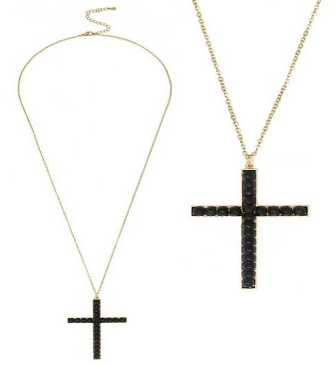 Black Jasper Stone Cross Pendant Necklace In Gold