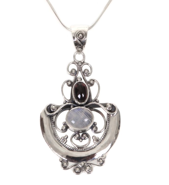 Arabesque Rainbow Moonstone And Garnet Pendant Necklace | Marketplace ...