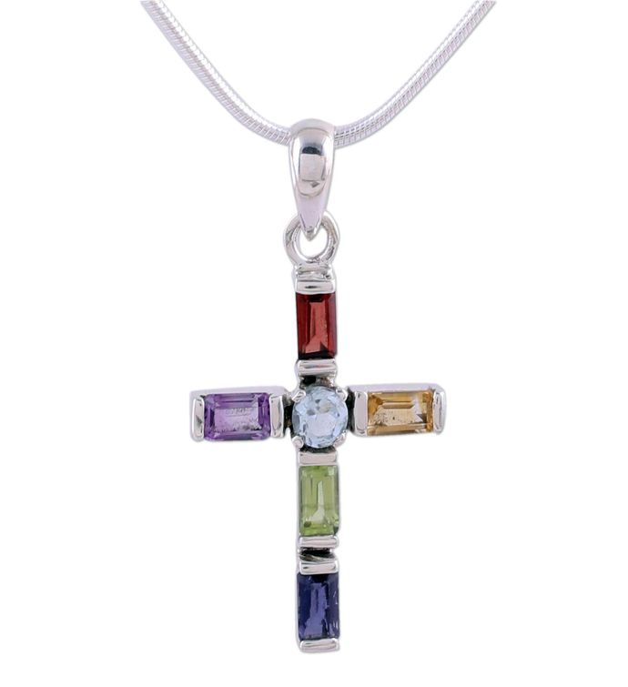 NOVICA Donna Multi-Gem arcobaleno Moonstone .925