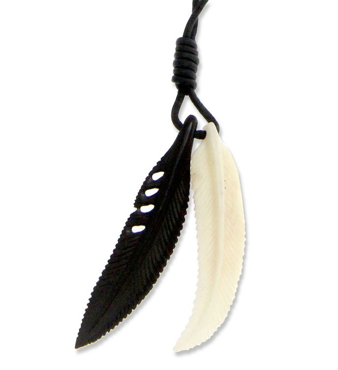 Novica Totem Feathers Men's Leather And Bone Pendant Necklace
