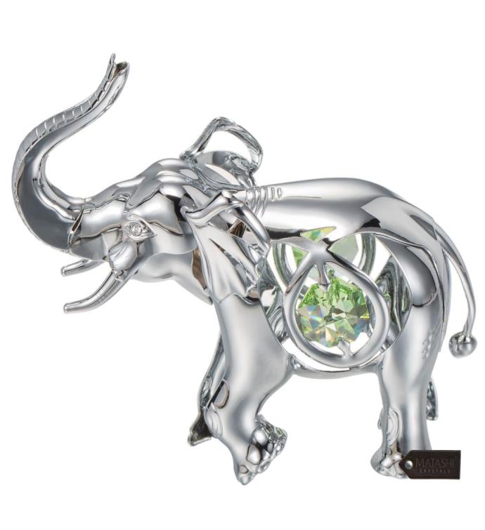 Chrome Plated Silver Elephant Ornament With Clear Crystals By Matashi