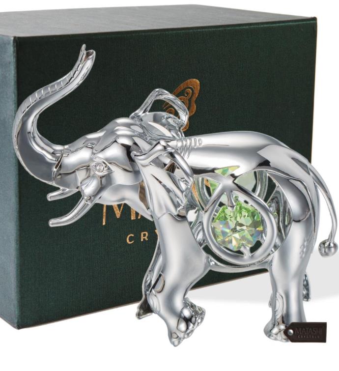 Chrome Plated Silver Elephant Ornament With Clear Crystals By Matashi