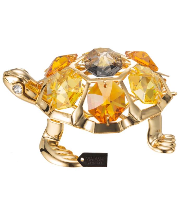 24k Gold Plated Crystal Studded Tortoise Ornament By Matashi