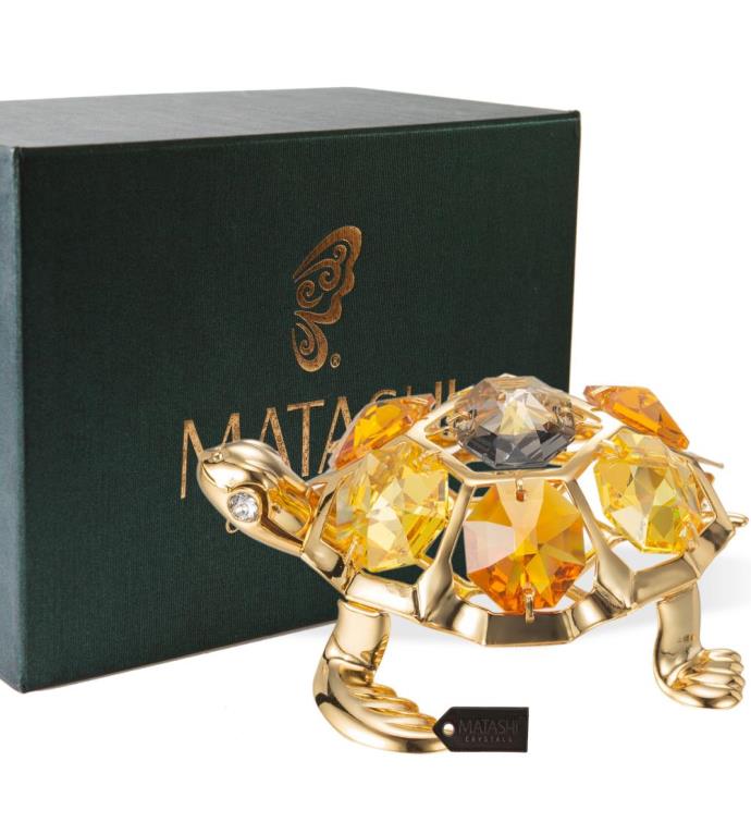 24k Gold Plated Crystal Studded Tortoise Ornament By Matashi