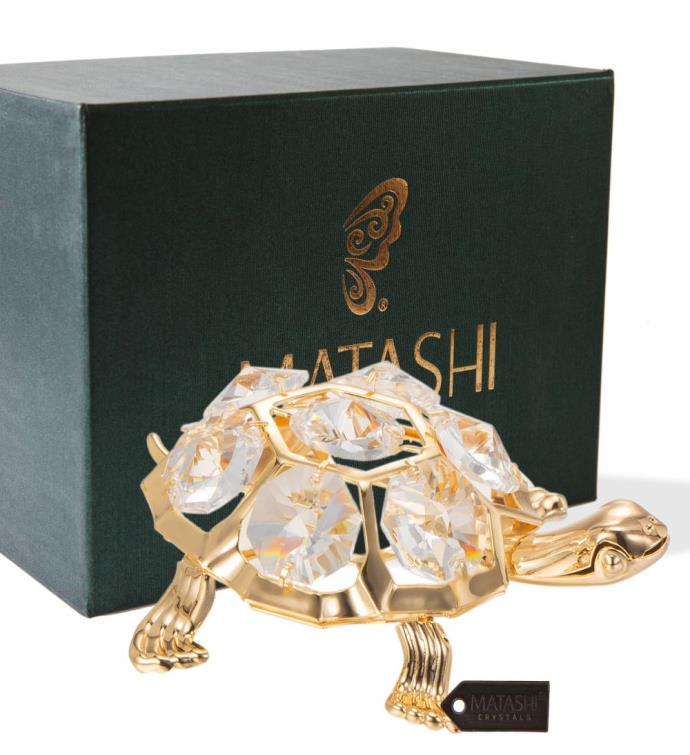 24k Gold Plated Crystal Studded Turtle Ornament By Matashi