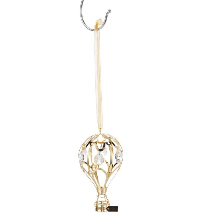 24k Gold Plated Crystal Studded Gold Hot Air Balloon Ornament By Matashi