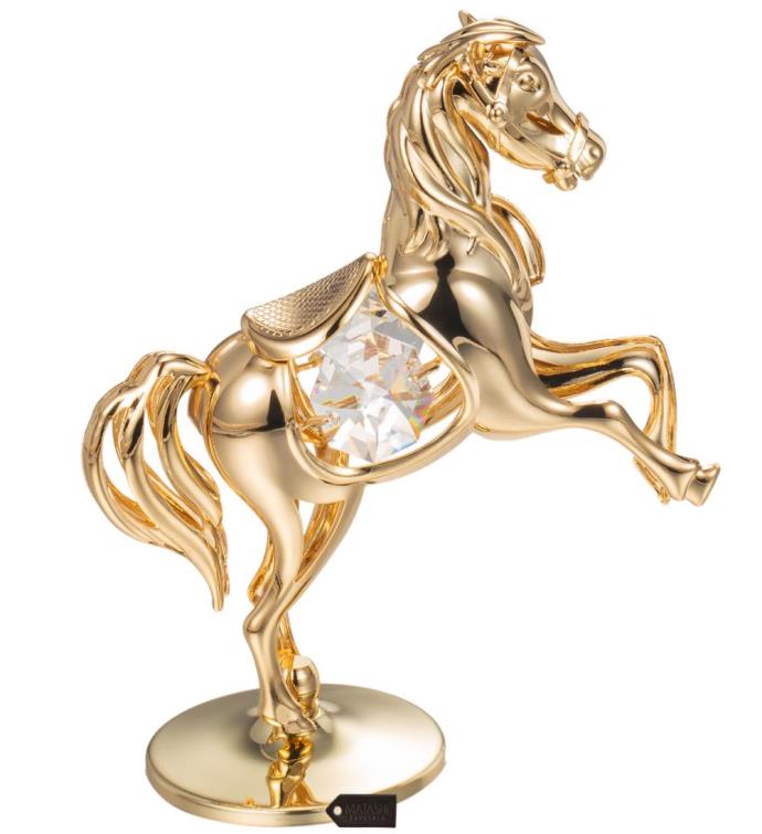 24k Gold Plated Crystal Studded Horse On A Pedestal Ornament By Matashi