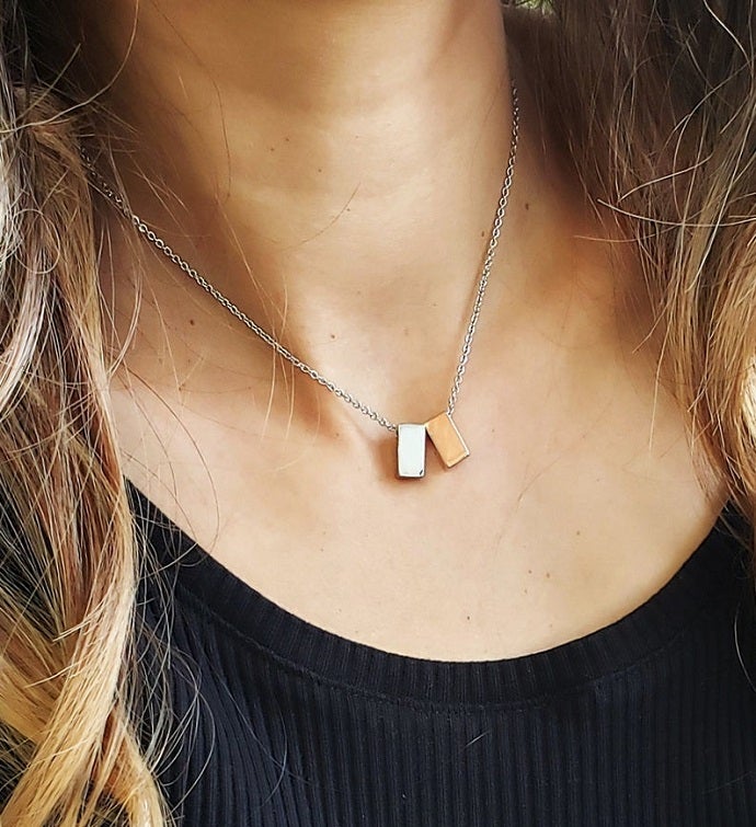 I Love You Mom Silver Rose Gold Cube Mother's Day Gift Necklace
