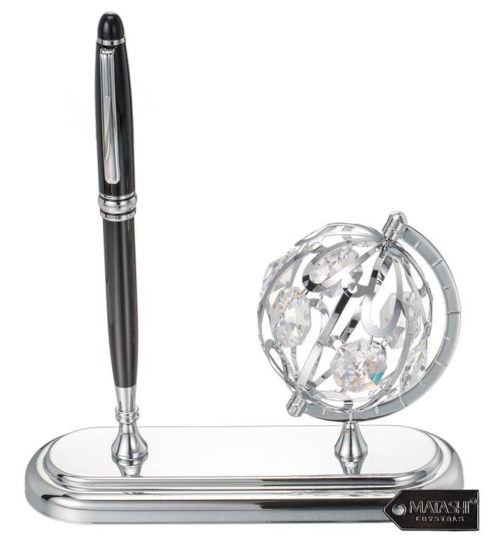 Highly Polished Plated Executive Globe Pen Desk Set By Matashi ...