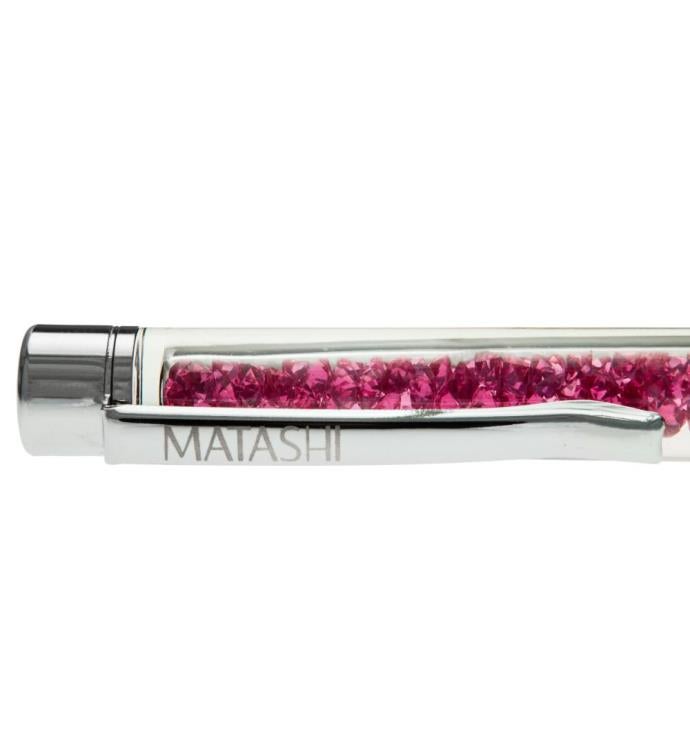 Matashi Pink Themed Chrome Plated Ballpoint Pen W/ Pink Crystal Filled Top