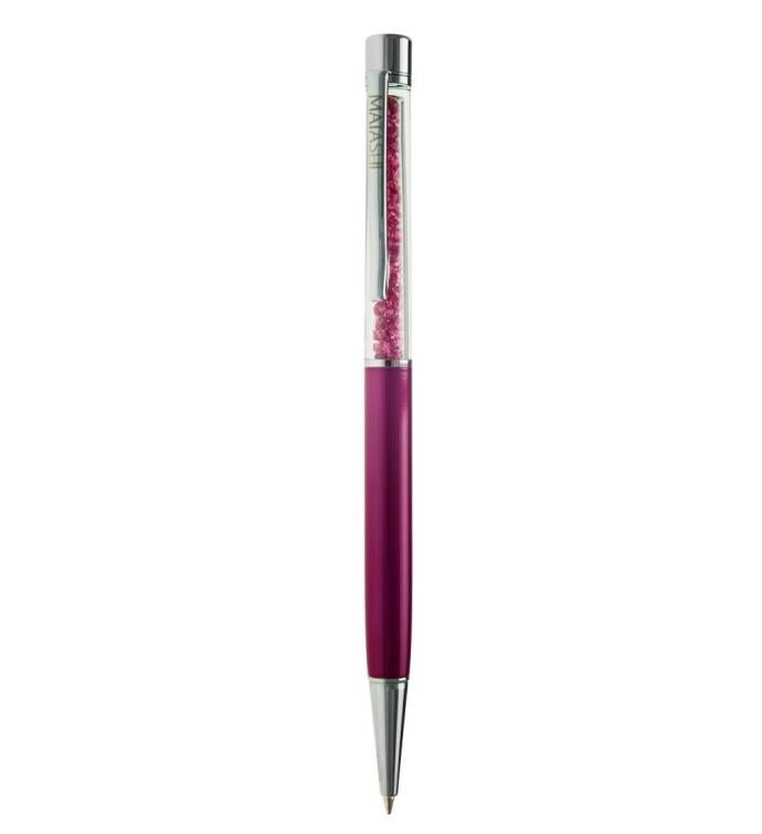 Matashi Pink Themed Chrome Plated Ballpoint Pen W/ Pink Crystal Filled Top