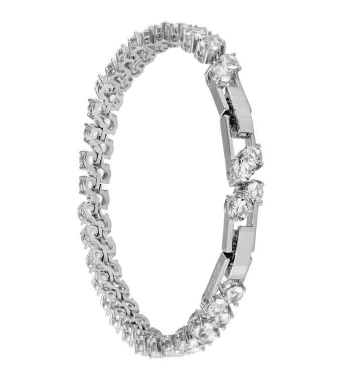 Matashi 18k White Gold Plated Bracelet W/ Double Crystal Design W/ Clasp