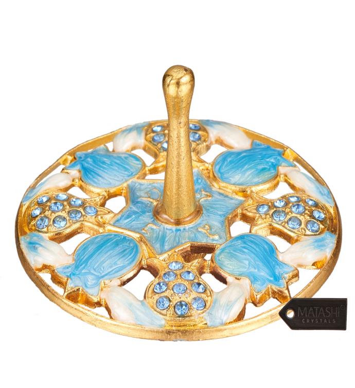 Hand-painted Blue Pomegranate Spinning Dreidel Holiday Ornaments (pewter)