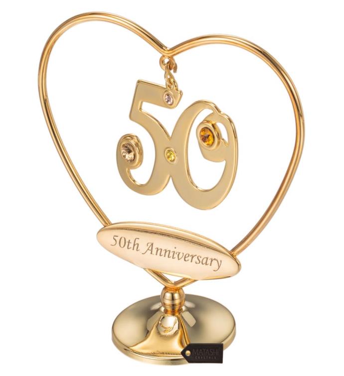 Matashi 24k Gold Plated "Happy Anniversary" Heart Table Top Ornament