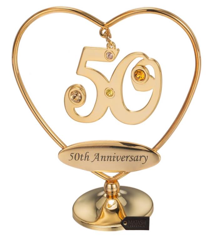 Matashi 24k Gold Plated "Happy Anniversary" Heart Table Top Ornament