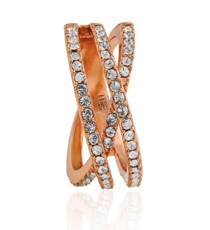 Matashi Gold Plated Double Crossed Ring /w Luxury Crystals