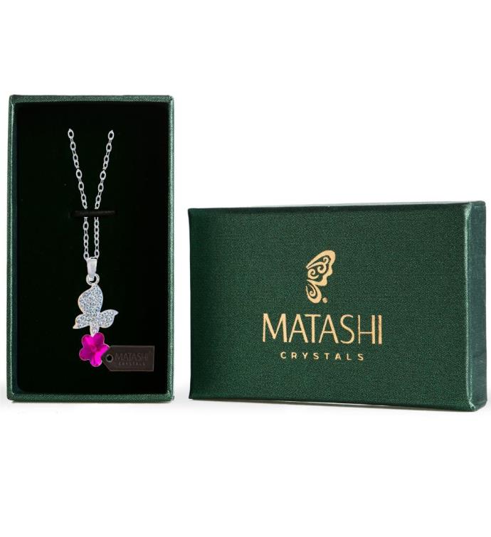 Matashi Rhodium Plated Necklace W/ Butterfly W/ 16" Chain 