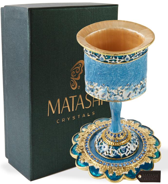 Matashi Hand-painted Enamel Kiddush Cup Set With Stem And Tray