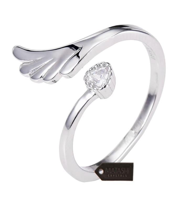 Matashi Rhodium Plated Wrap Ring W Wing & Beautiful Cz Stone