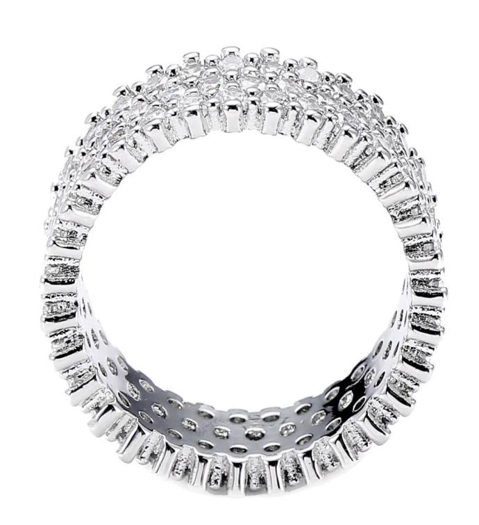 Rhodium Plated Wide 3 Row Eternity Ring Band W/ Cz Stones By Matashi