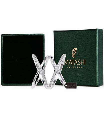 Matashi Rhodium Plated Crisscross Design Luxury Ring /w Cz Stones