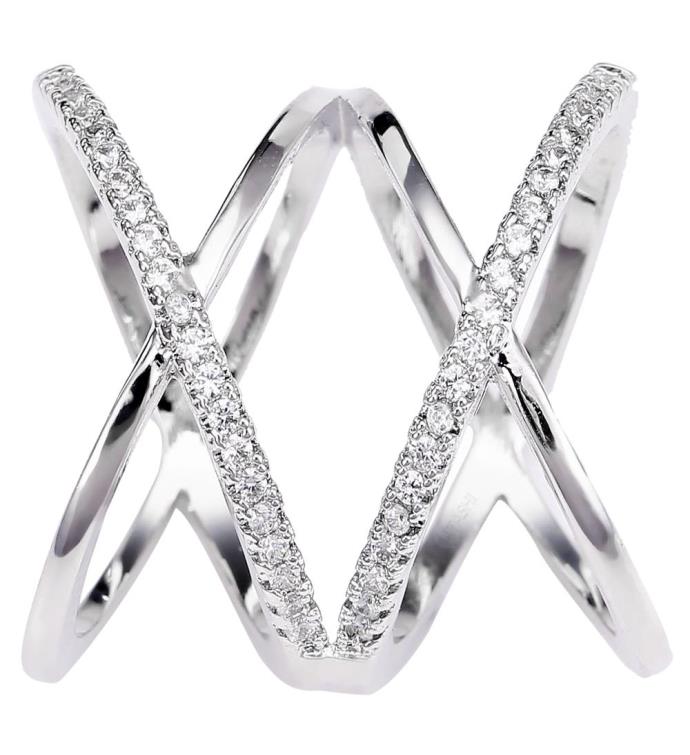 Matashi Rhodium Plated Crisscross Design Luxury Ring /w Cz Stones