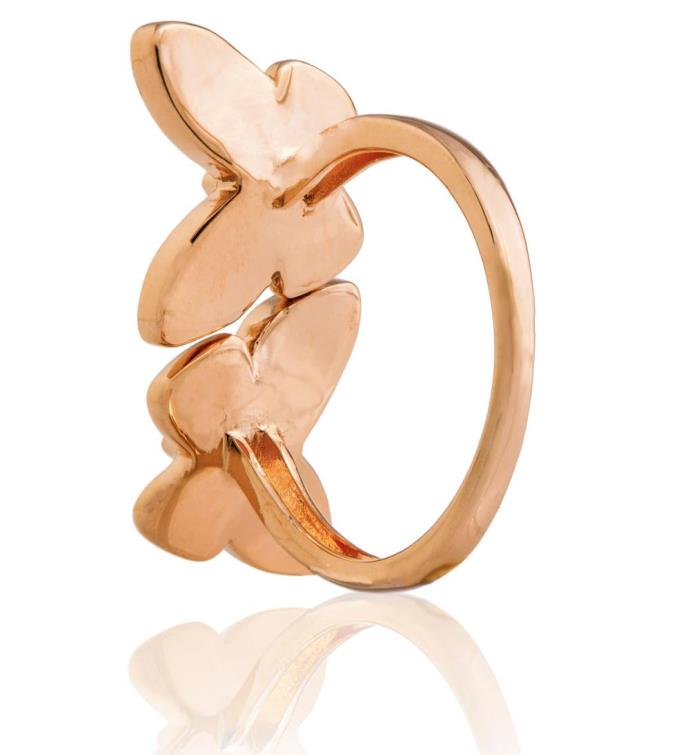 Rose Gold Plated Butterfly Ring W/ Clear, Pink Crystal Stones