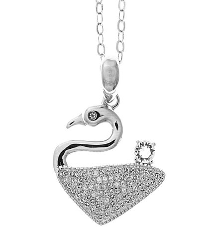 Matashi 18k White Gold Plated Necklace W Swan Design & 16" Chain W Crystals