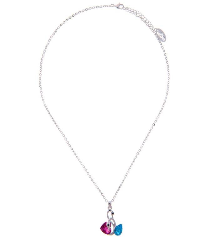 Matashi Rhodium Plated Necklace W/ Loving Swans W/ 16" Chain & Crystals
