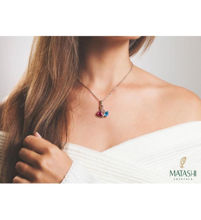 Matashi Rhodium Plated Necklace W/ Loving Swans W/ 16" Chain & Crystals