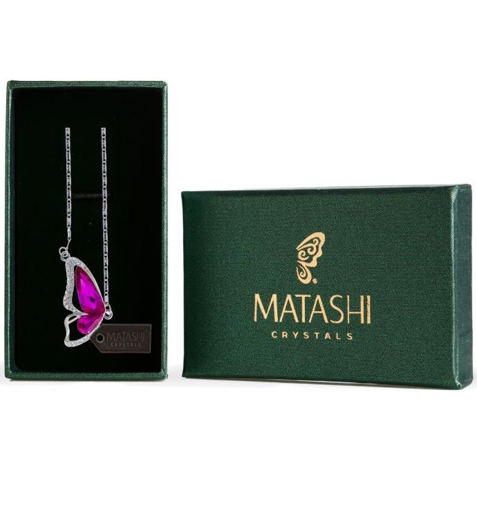 Rhodium Plated Necklace W/ Butterfly Wing W/ Chain By Matashi