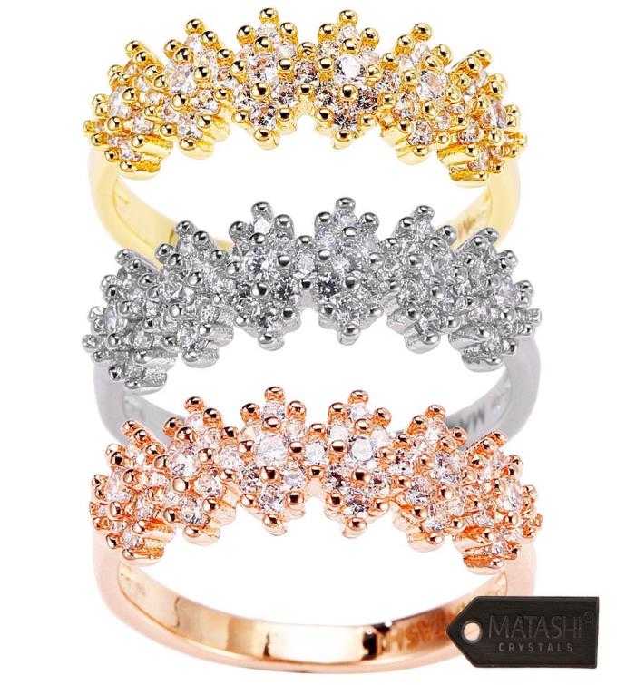 Matashi Cz Gold Rings  3 Set  Gold, Rose Gold & White gold Plated