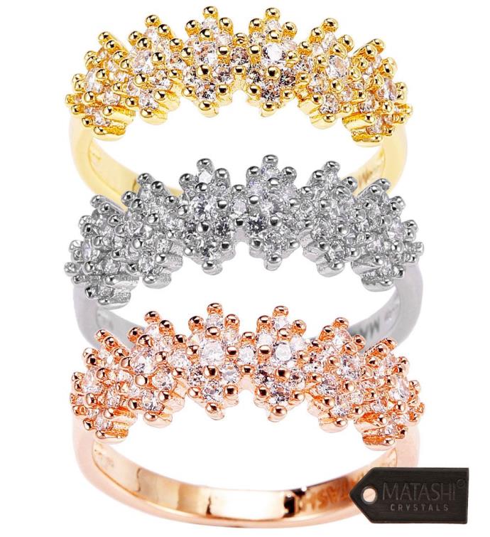 Matashi Cz Gold Rings (3 Set) Gold, Rose Gold & White-gold Plated