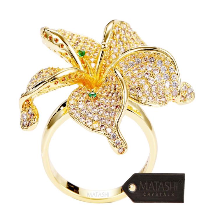 Matashi Flower Ring For Women Cubic Zirconium Gold-plated W Crystals