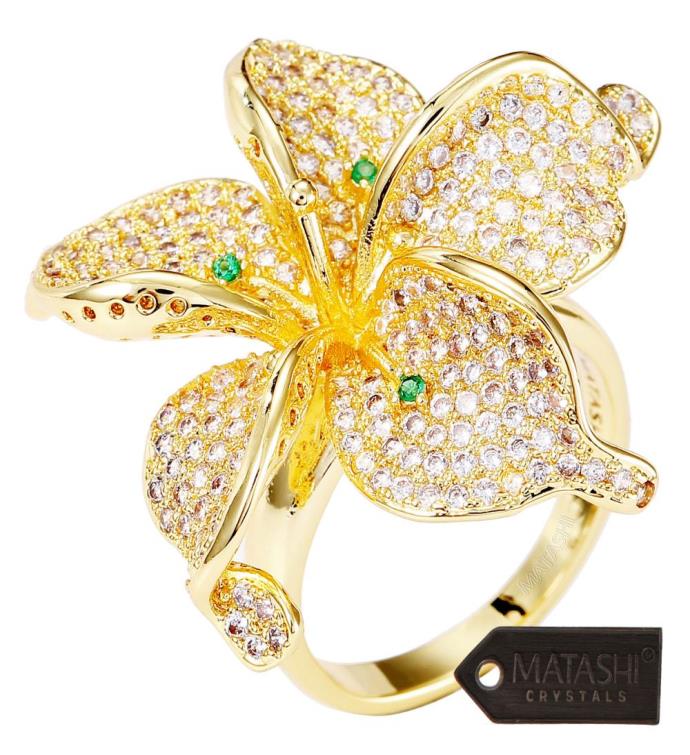 Matashi Flower Ring For Women Cubic Zirconium Gold plated W Crystals