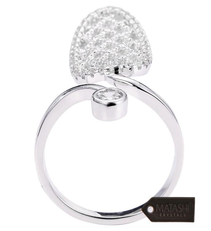 Matashi Rhodium Plated Almond Shape Wrap Ring Cz Stones,wrap Design