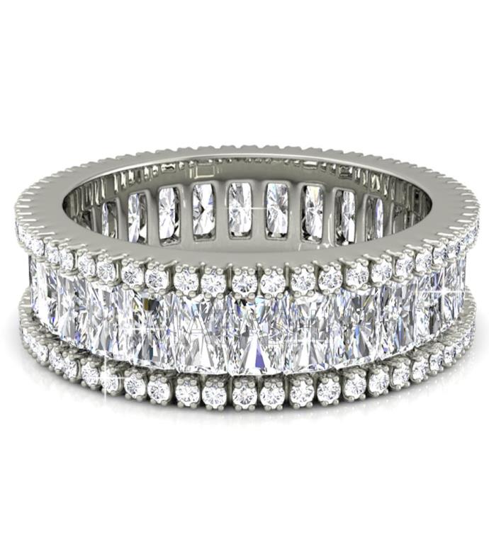 Matashi 18k White Gold-plated Eternity Ring For Women Emerald Cut Cz