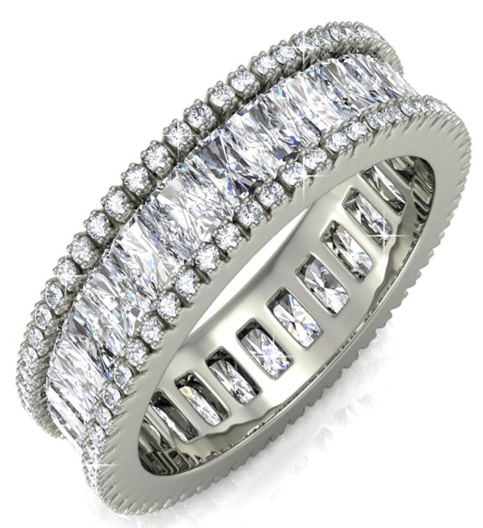 Matashi 18k White Gold plated Eternity Ring For Women Emerald Cut Cz