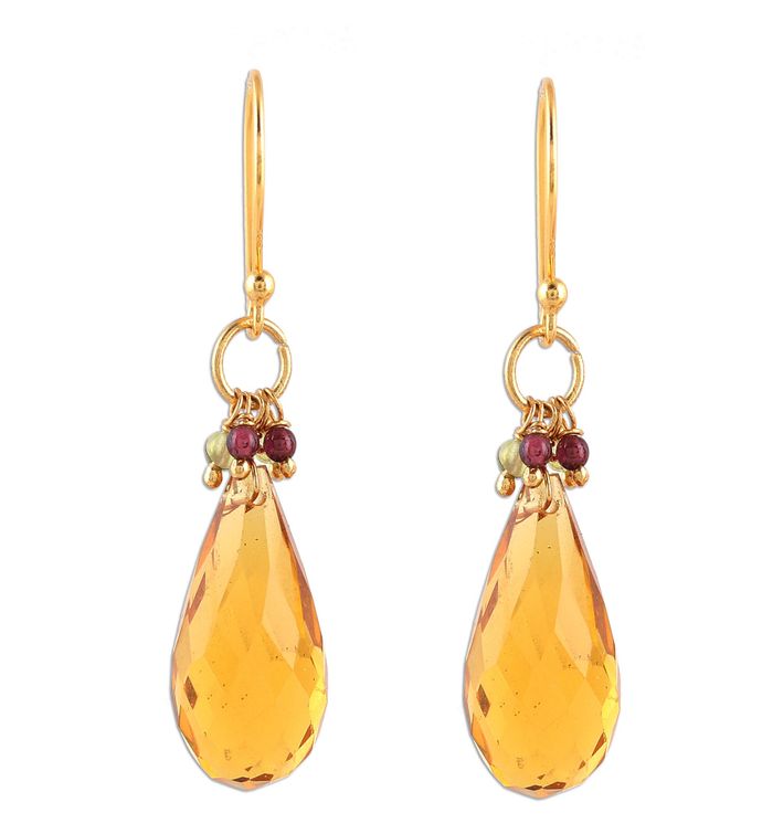 Novica Healthy Wealthy & Wise Gold Plated Gemstone Earrings ...