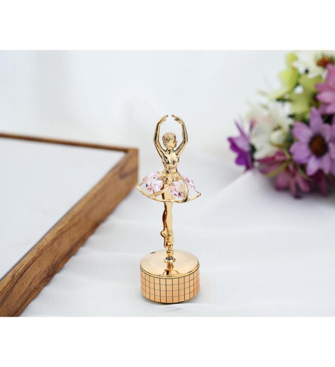 Matashi 24k Gold Plated Ballet Dancer Wind-up Music Box Plays Swan Lake