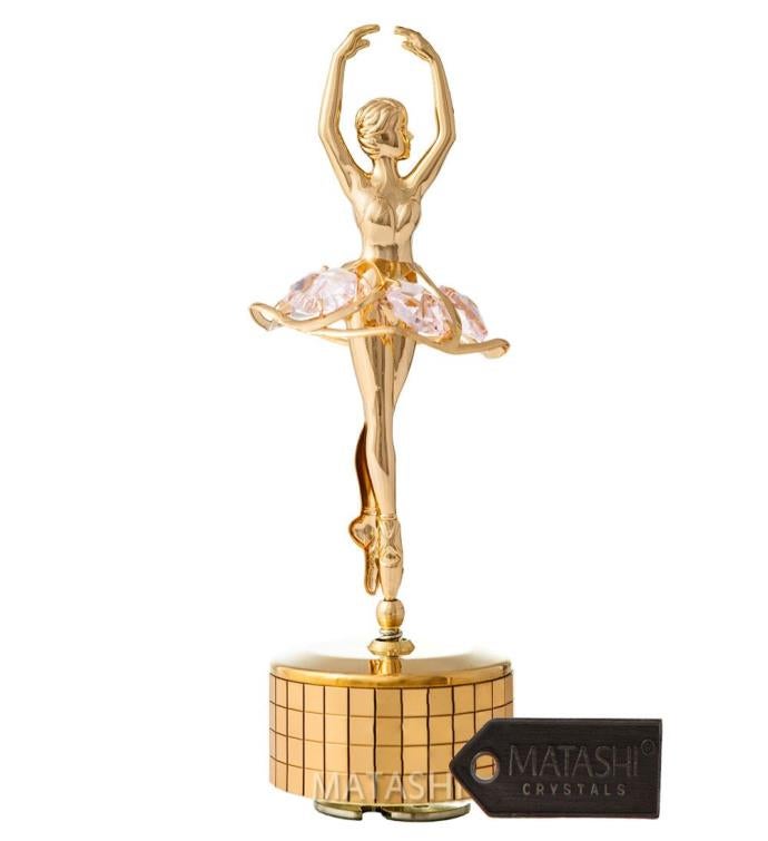 Matashi 24k Gold Plated Ballet Dancer Wind-up Music Box Plays Swan Lake