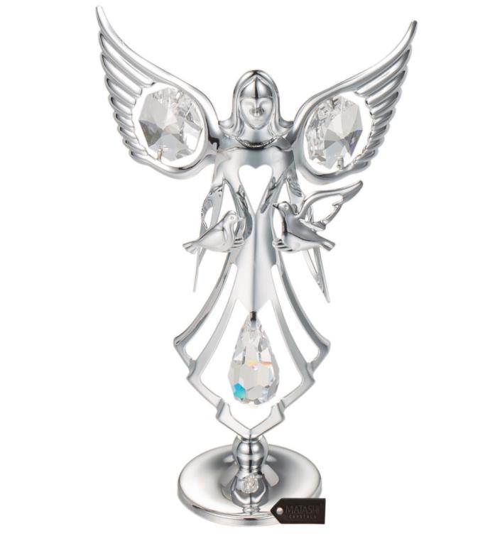 Matashi Crystal Studded Guardian Angel With Doves Figurine