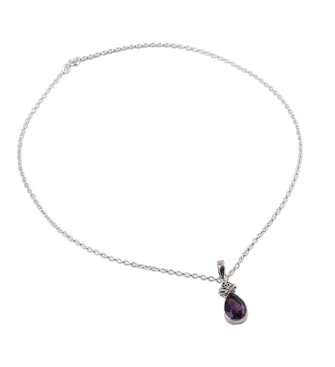 Novica Lavender Drop Amethyst Pendant Necklace