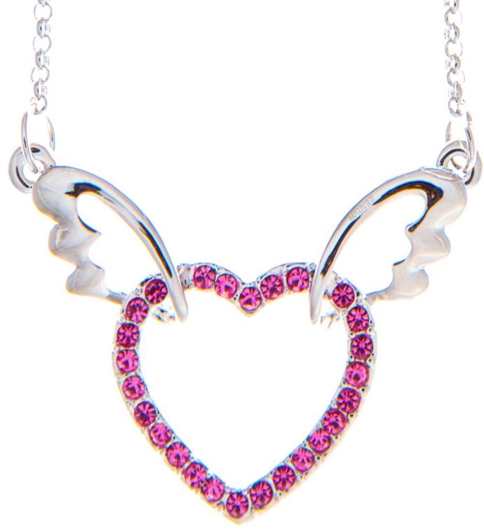 Rhodium Plated Necklace W/ Winged Heart W/ 16" Chain By Matashi