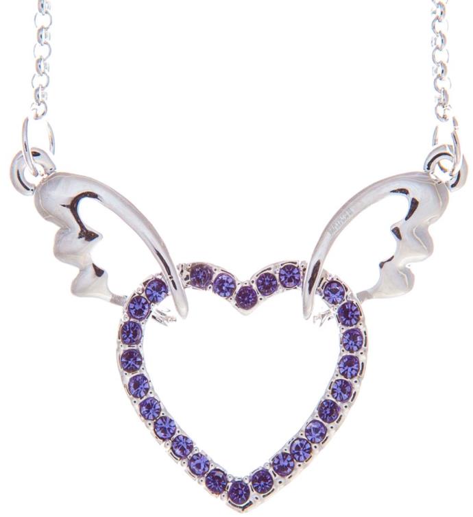 Rhodium Plated Necklace W/ Winged Heart W/ 16" Chain By Matashi